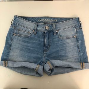 Mid rise light blue jean shorts
